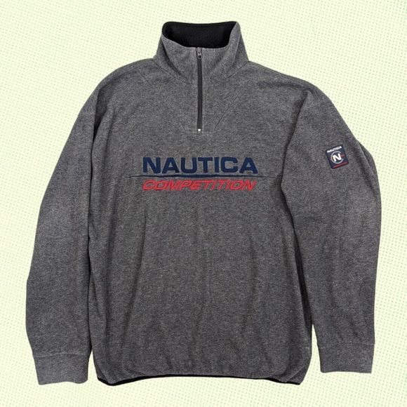 Vintage Nautica Competition Fleece Pullover Gray 1/4‎ Zip XXL - Picture 1 of 5